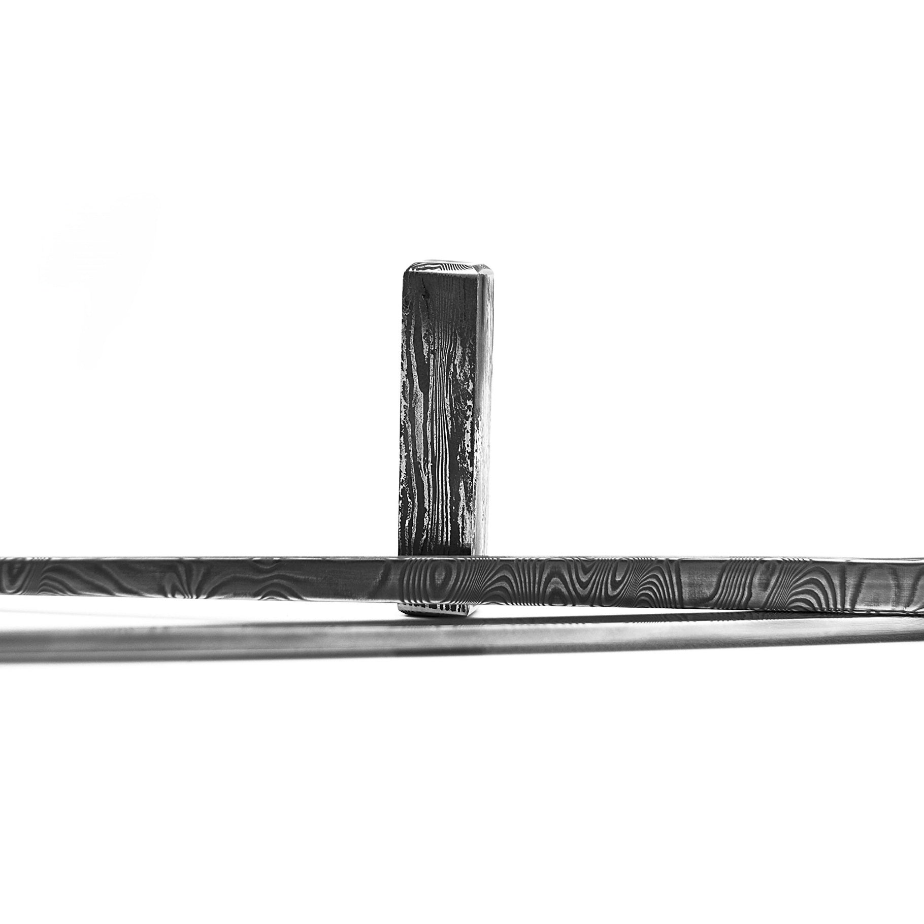 Sword with a detailed blade and wooden handle on a white background