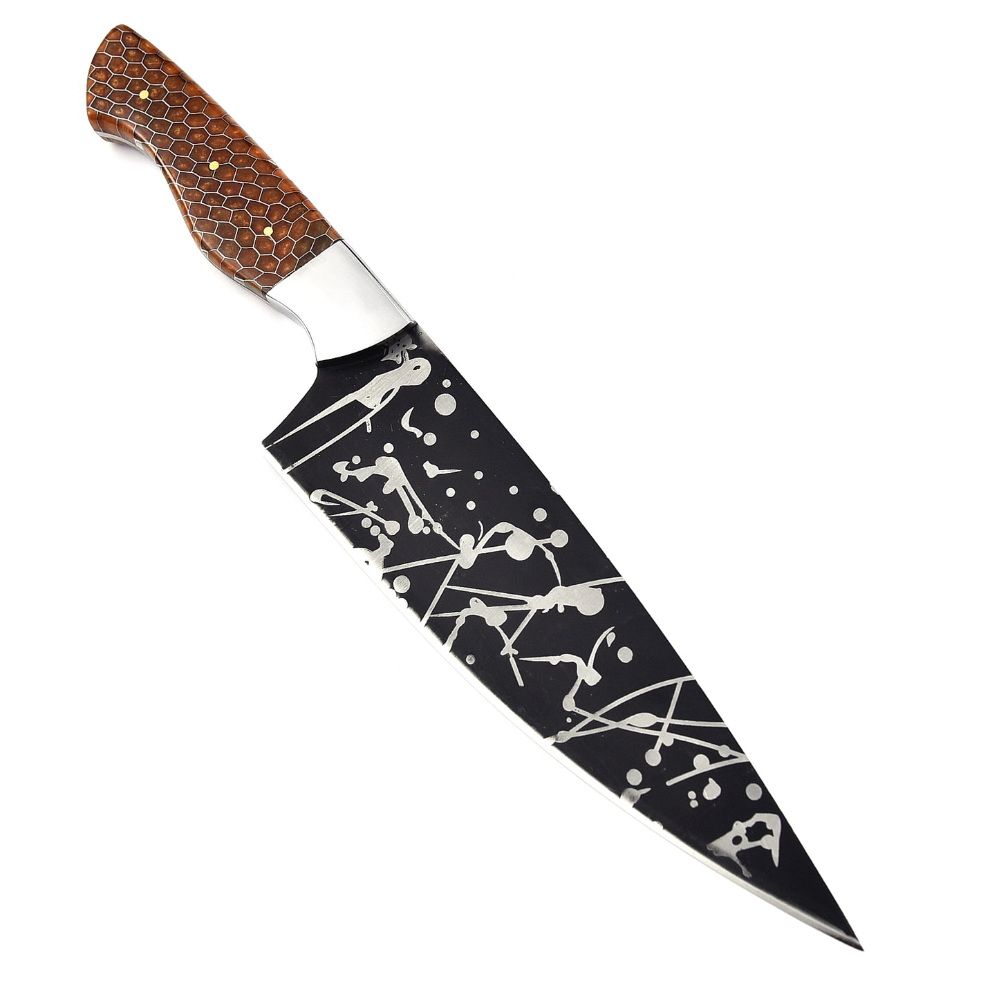 The Honeycomb | Handmade carbon Steel Chef Knife honeycomb style Resin handle with Leather case