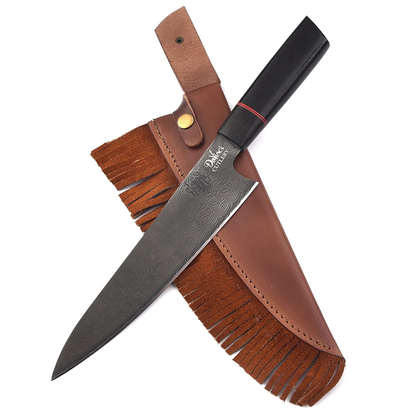 The Cowboy | Handmade carbon Steel Chef Knife Rough Style with Cowboy Leather case