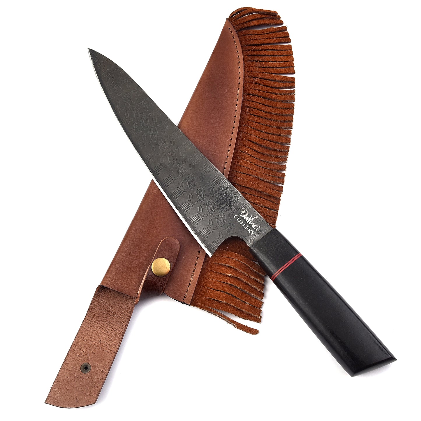 The Cowboy | Handmade carbon Steel Chef Knife Rough Style with Cowboy Leather case