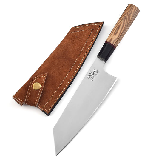 The Skin Woody | Handmade carbon Steel Chef Knife Wooden handle with Leather case