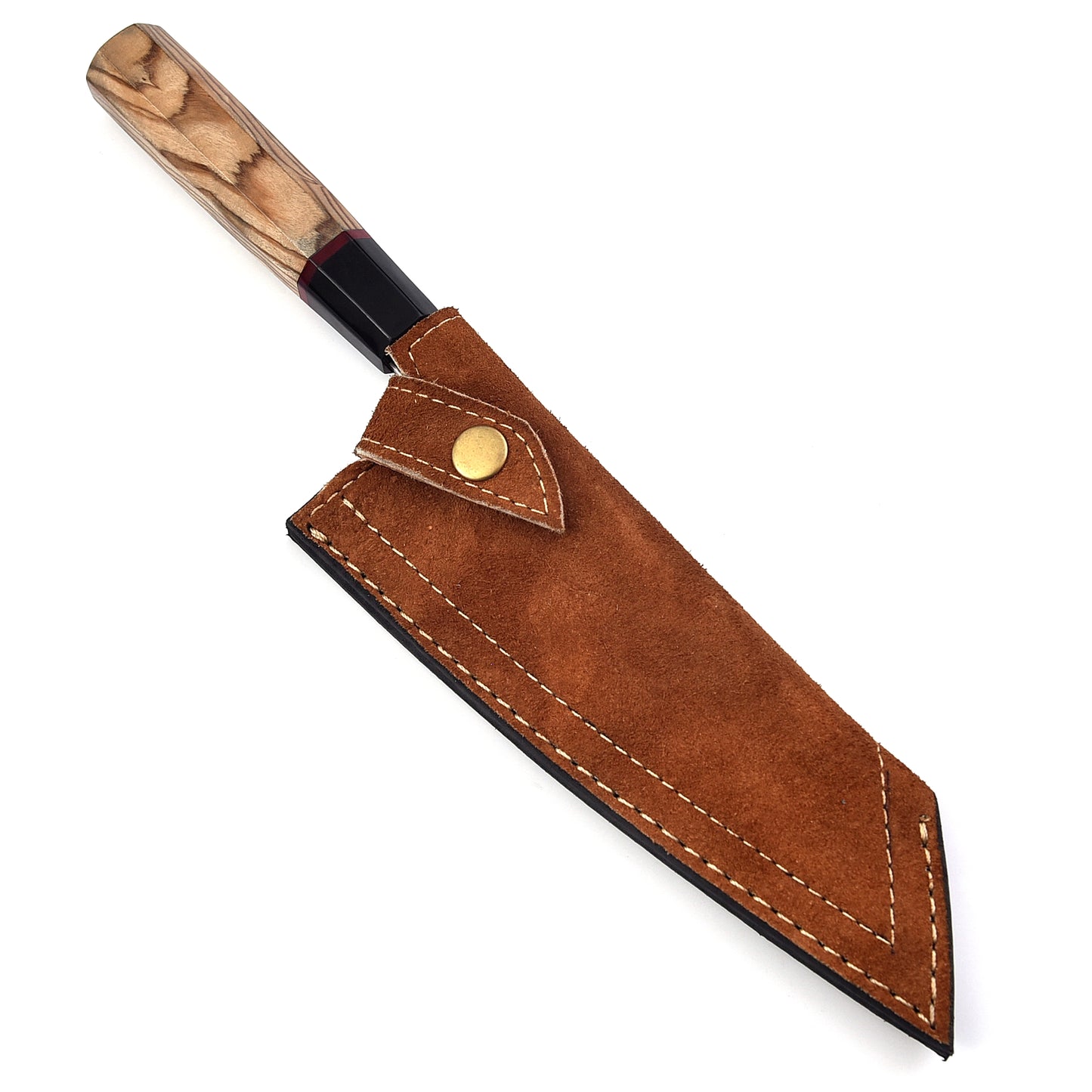 The Skin Woody | Handmade carbon Steel Chef Knife Wooden handle with Leather case