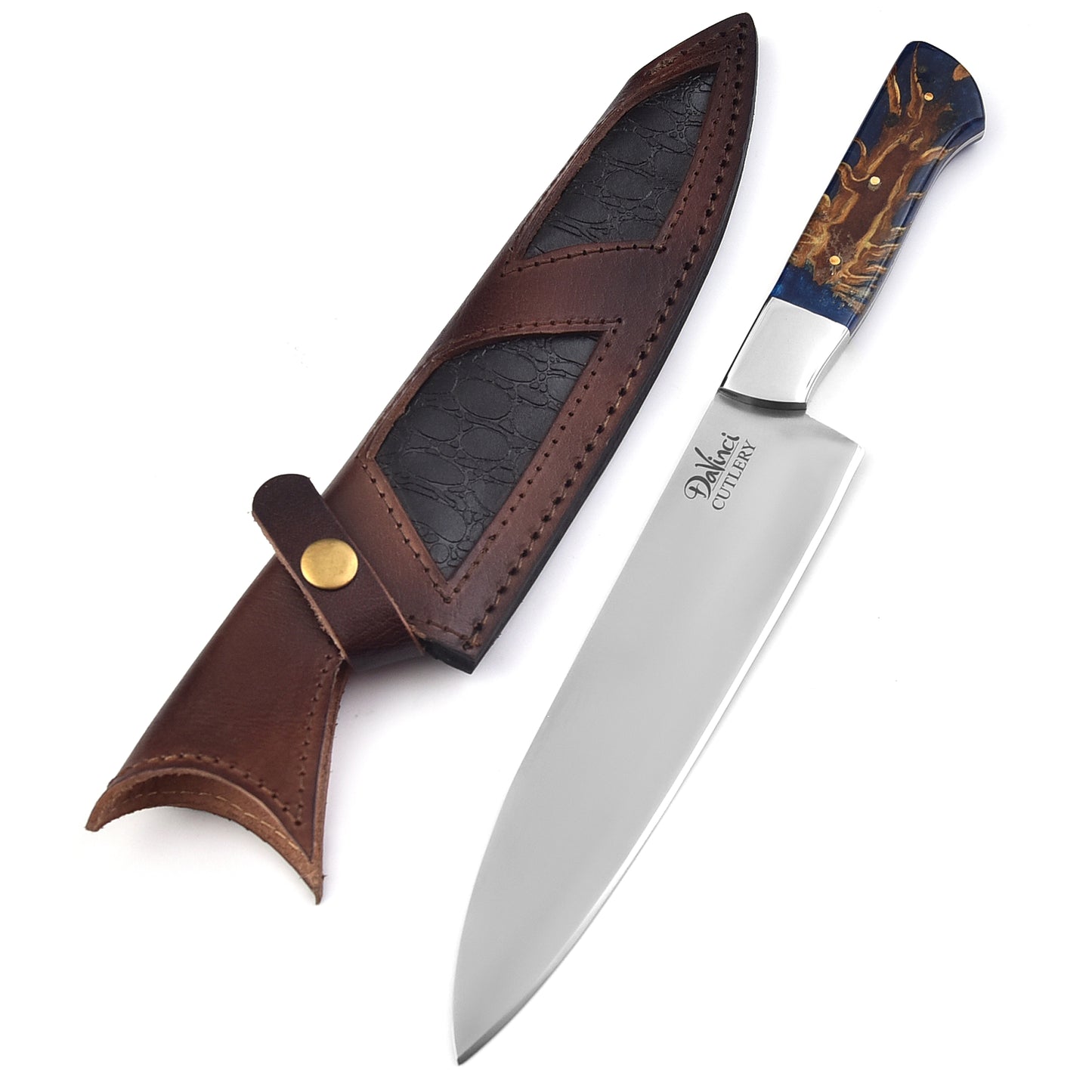 The Blue Woody | Handmade carbon Steel Chef Knife with Leather case