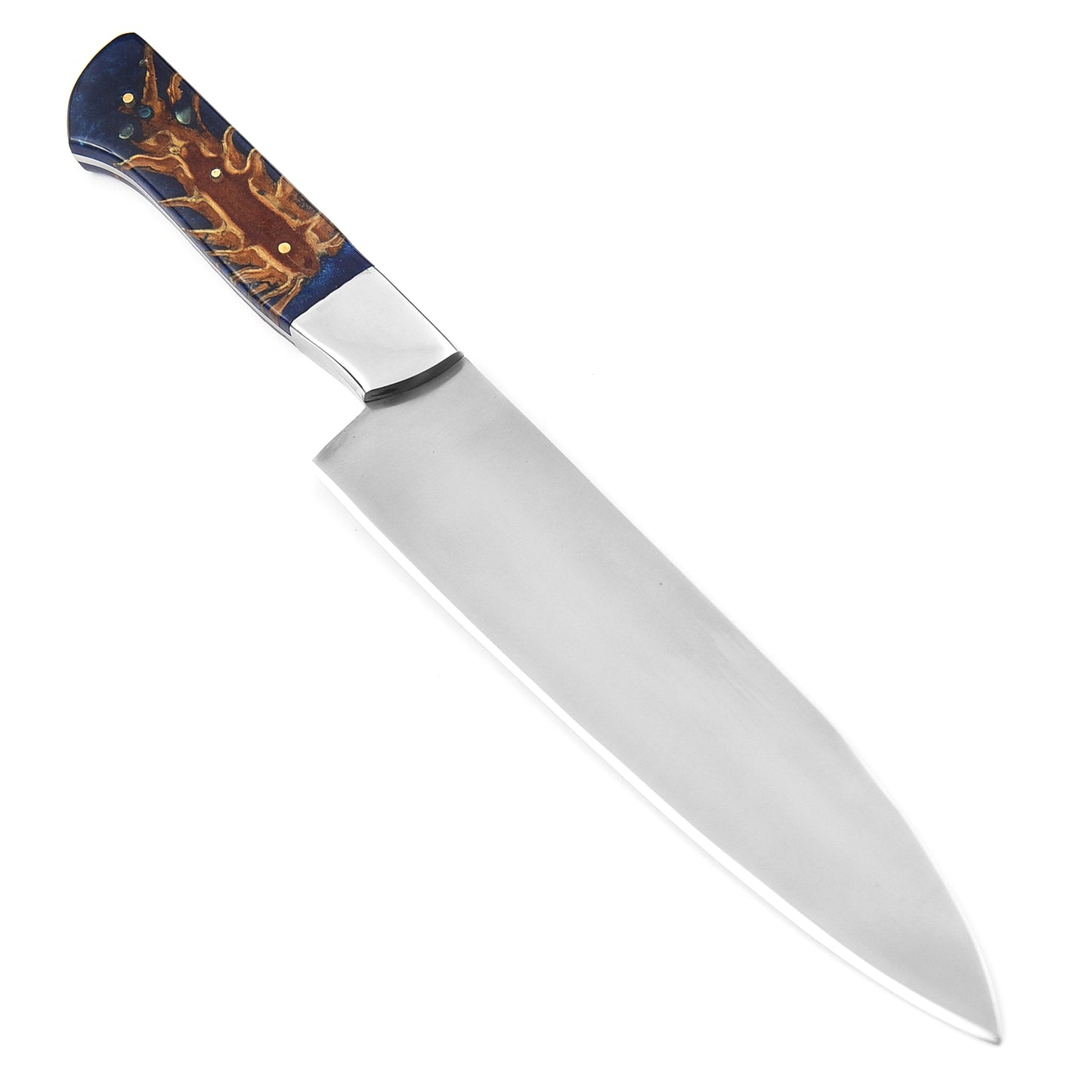 The Blue Woody | Handmade carbon Steel Chef Knife with Leather case