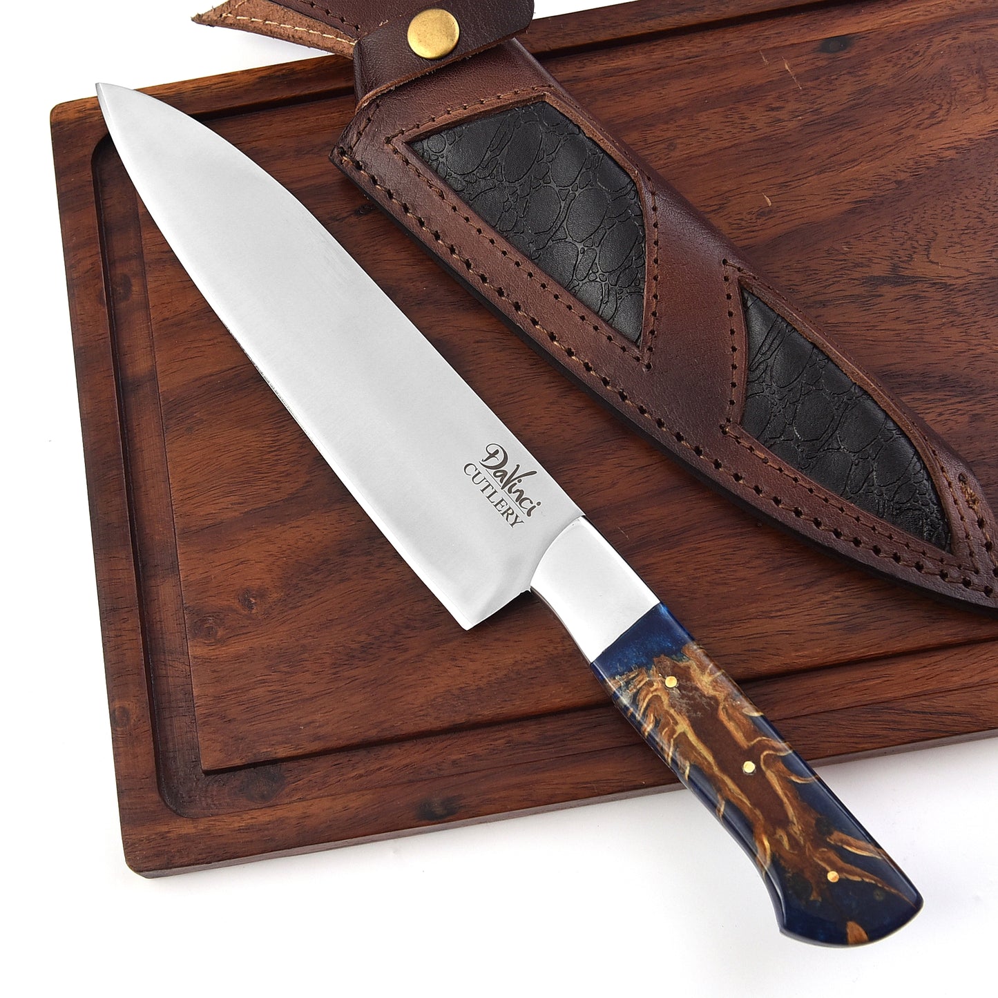 The Blue Woody | Handmade carbon Steel Chef Knife with Leather case