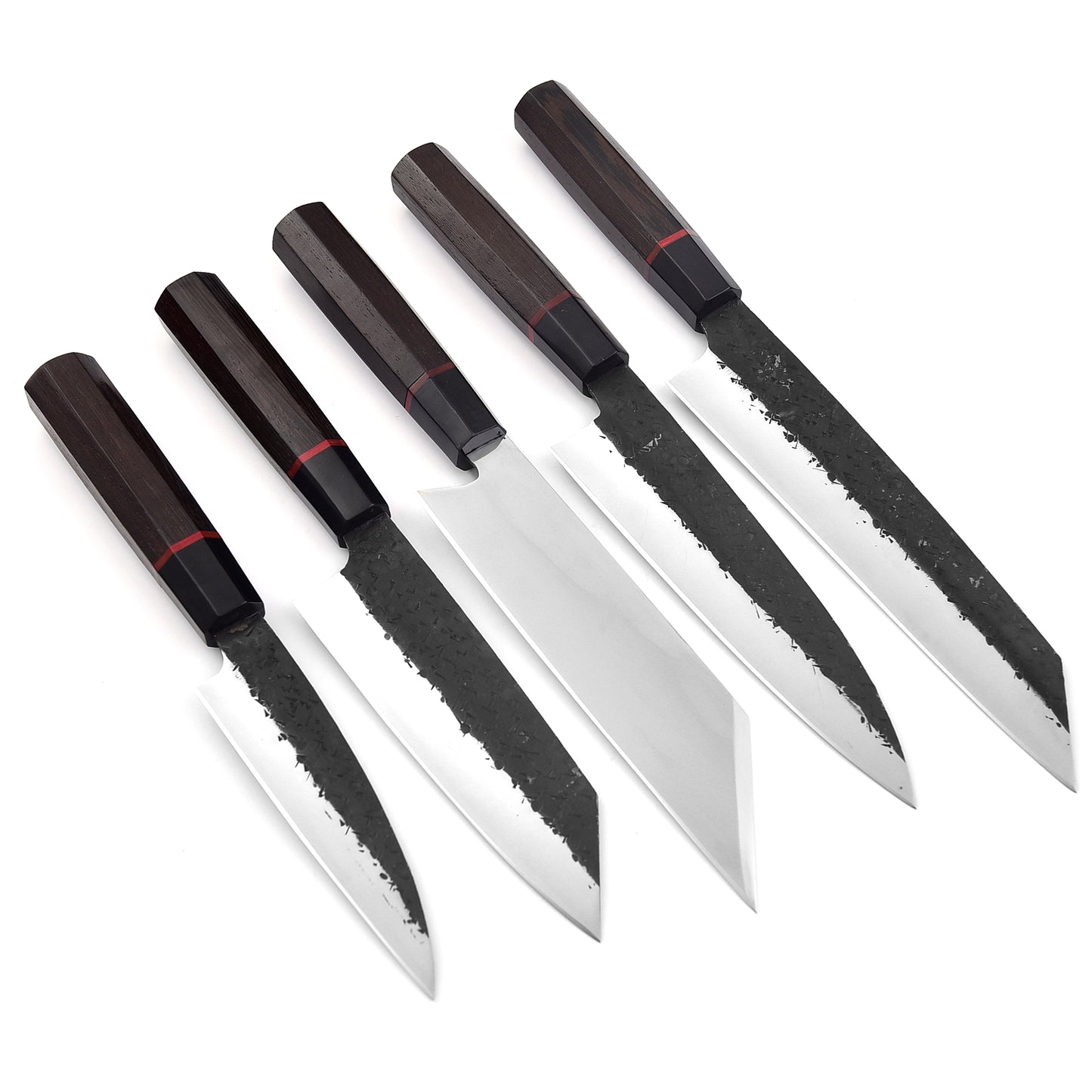 The Japanese - Handcrafted Carbon steel 5 Piece Chef Knife Set & Leather Roll