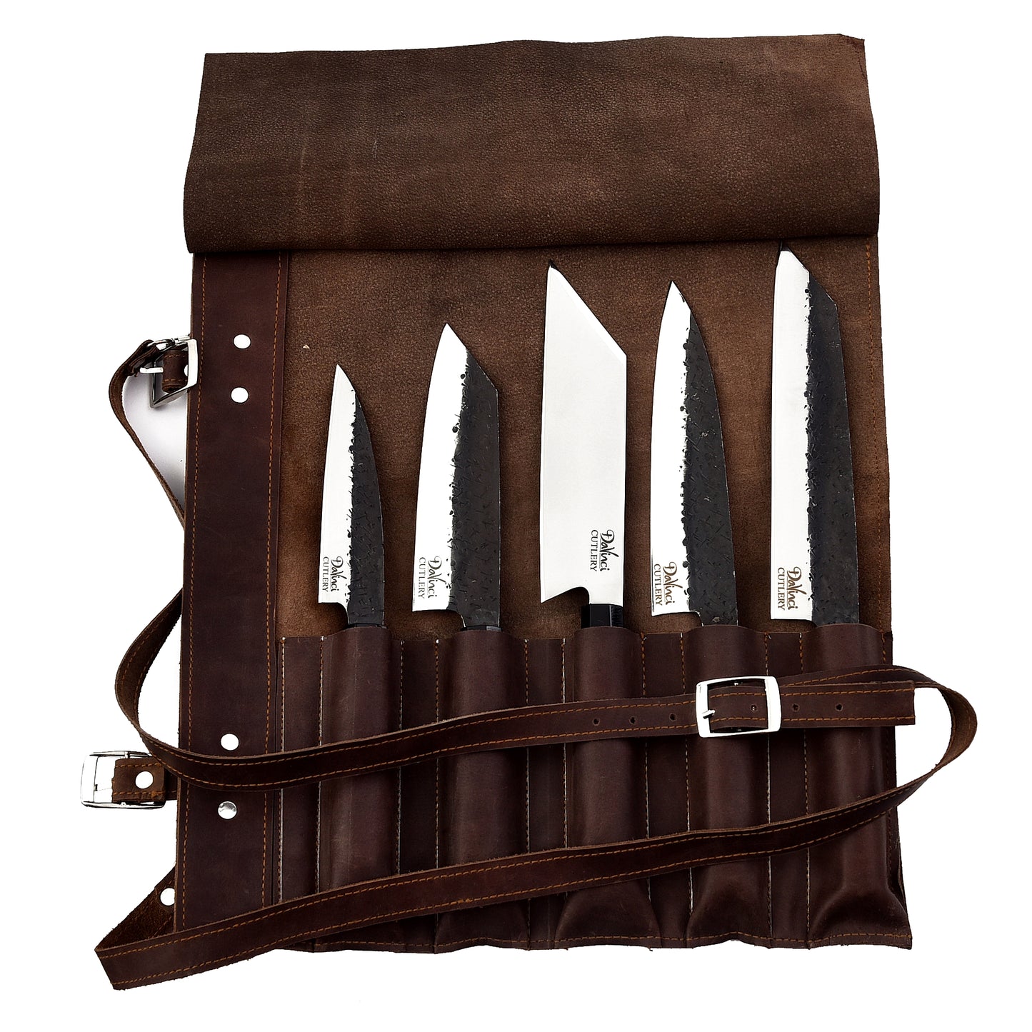 The Japanese - Handcrafted Carbon steel 5 Piece Chef Knife Set & Leather Roll