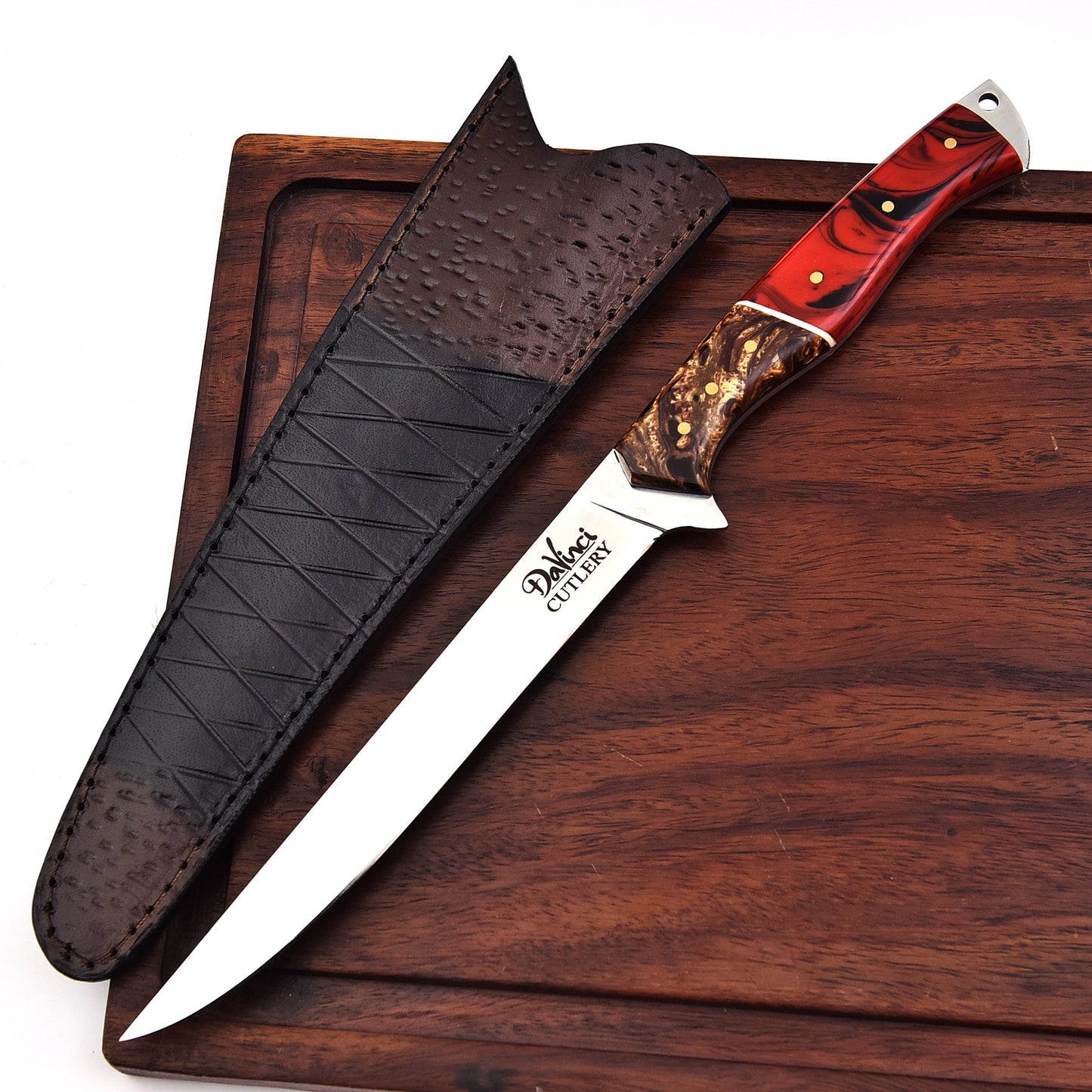 The resinary Fillet Knife - Beautiful resin art handle & Leather Sheath