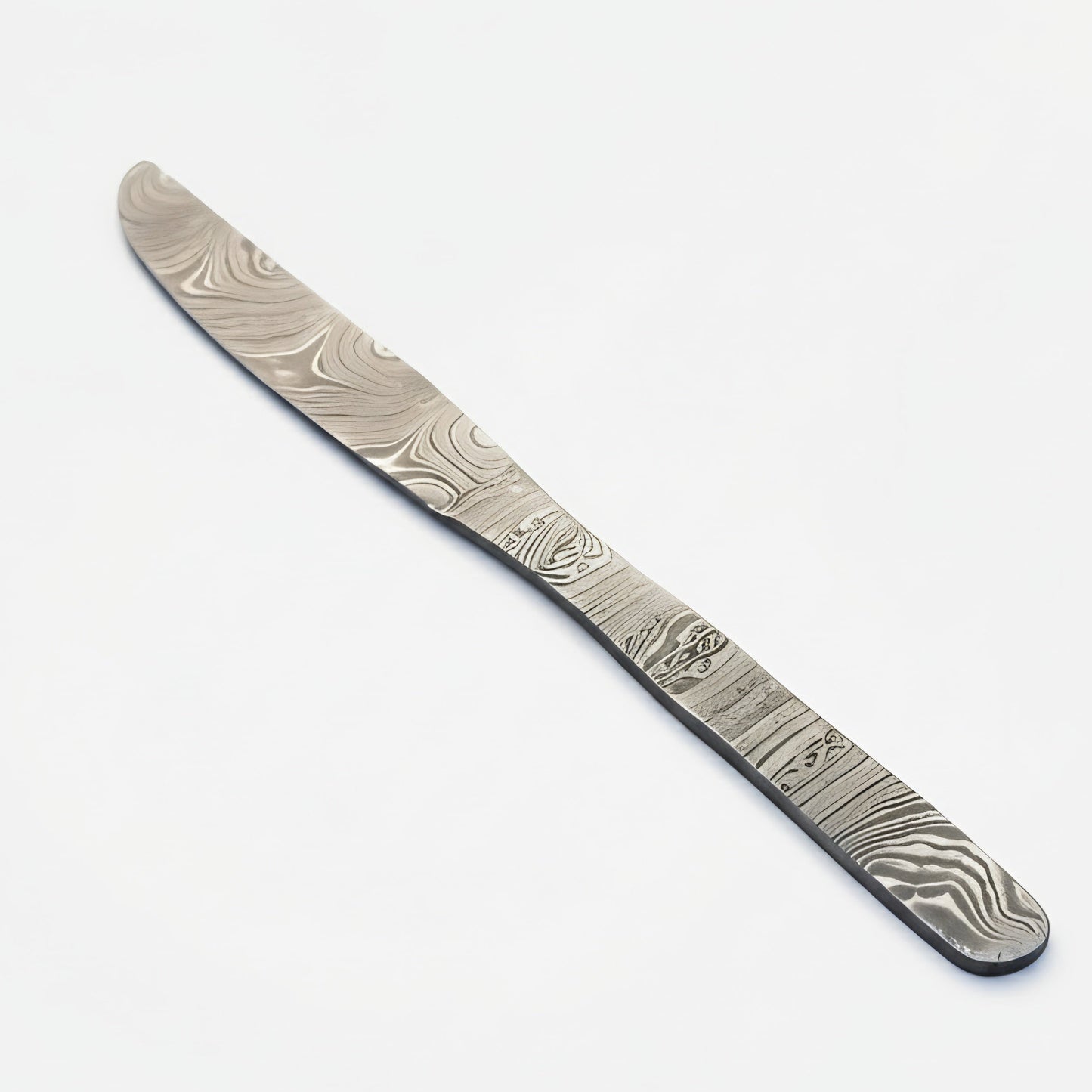 Decorative knife with wavy pattern on a white background Damascus cutlery set