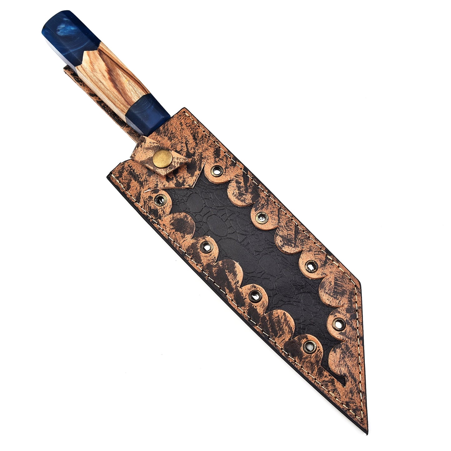 The Ocean Wonders Chef Knife - Beautiful Fish Engraved Blade & Leather Sheath