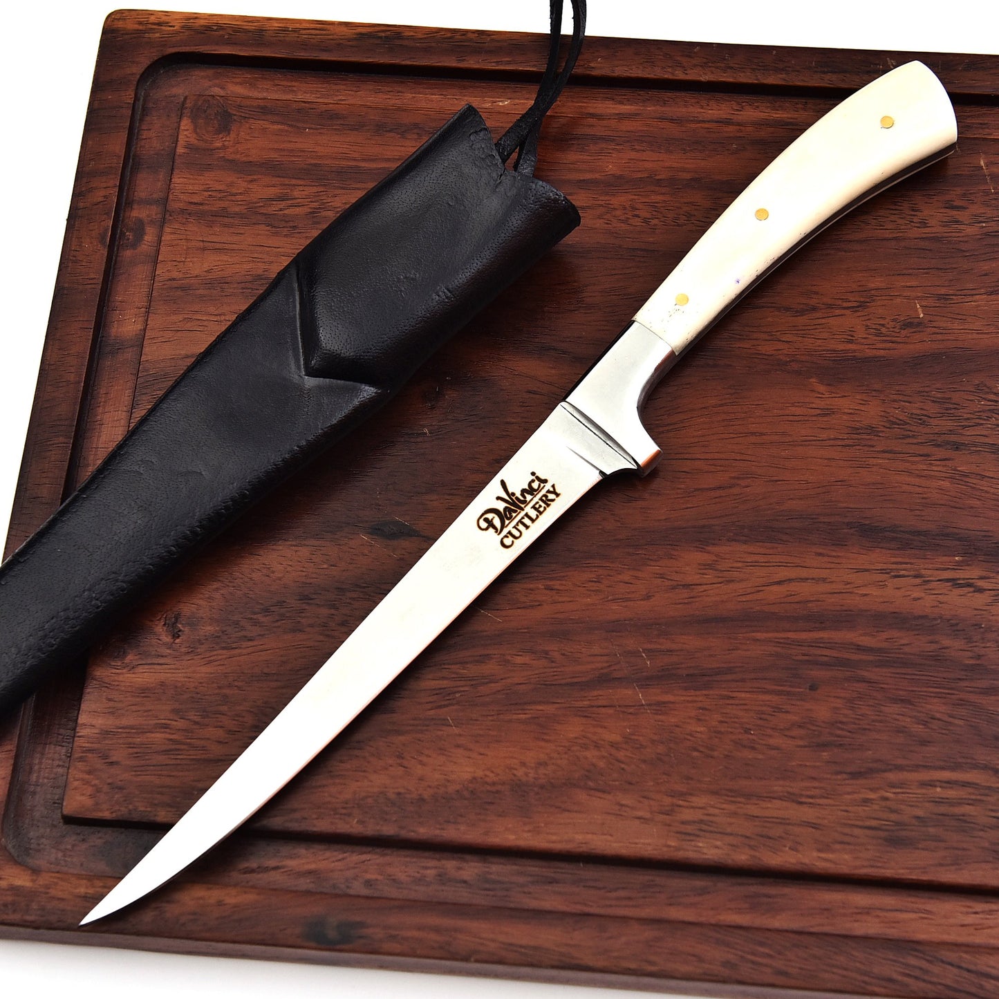 The Camel skinny Fillet Knife - Beautiful Camel handle & Leather Sheath