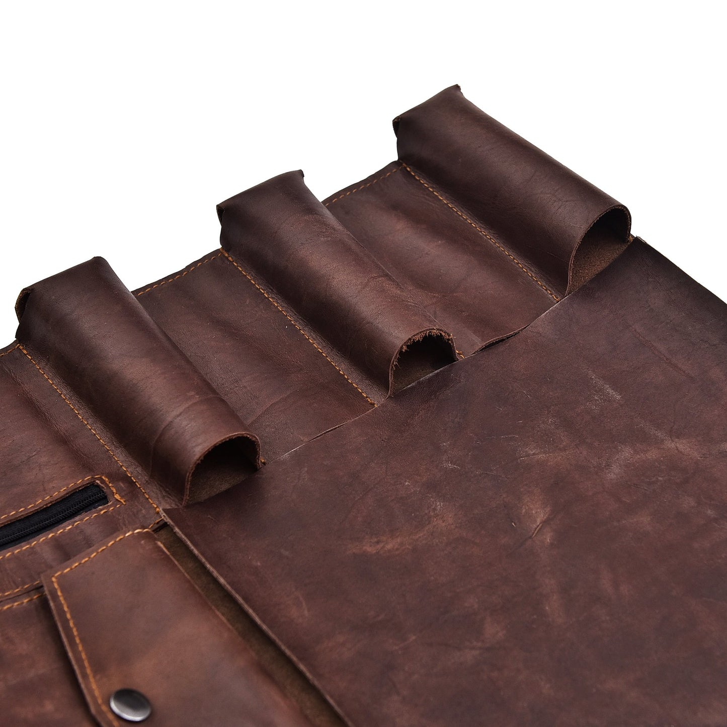 The Journeyman - Handcrafted Leather 3-Pocket Knife Roll (Evokes a professional/traveling chef)