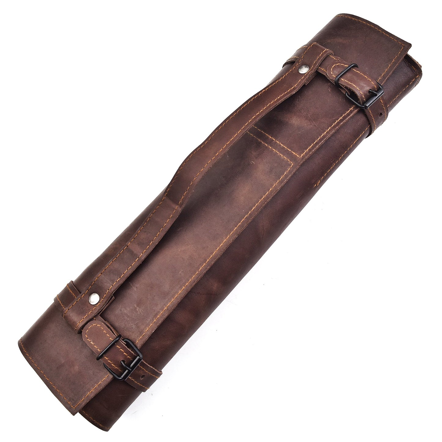 The Journeyman - Handcrafted Leather 3-Pocket Knife Roll (Evokes a professional/traveling chef)