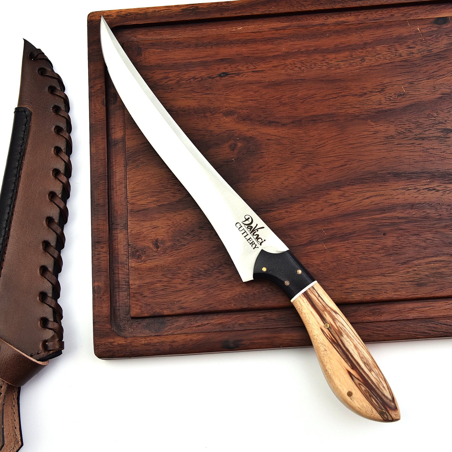 The Woody Fillet Knife - Beautiful wood handle & Leather Sheath