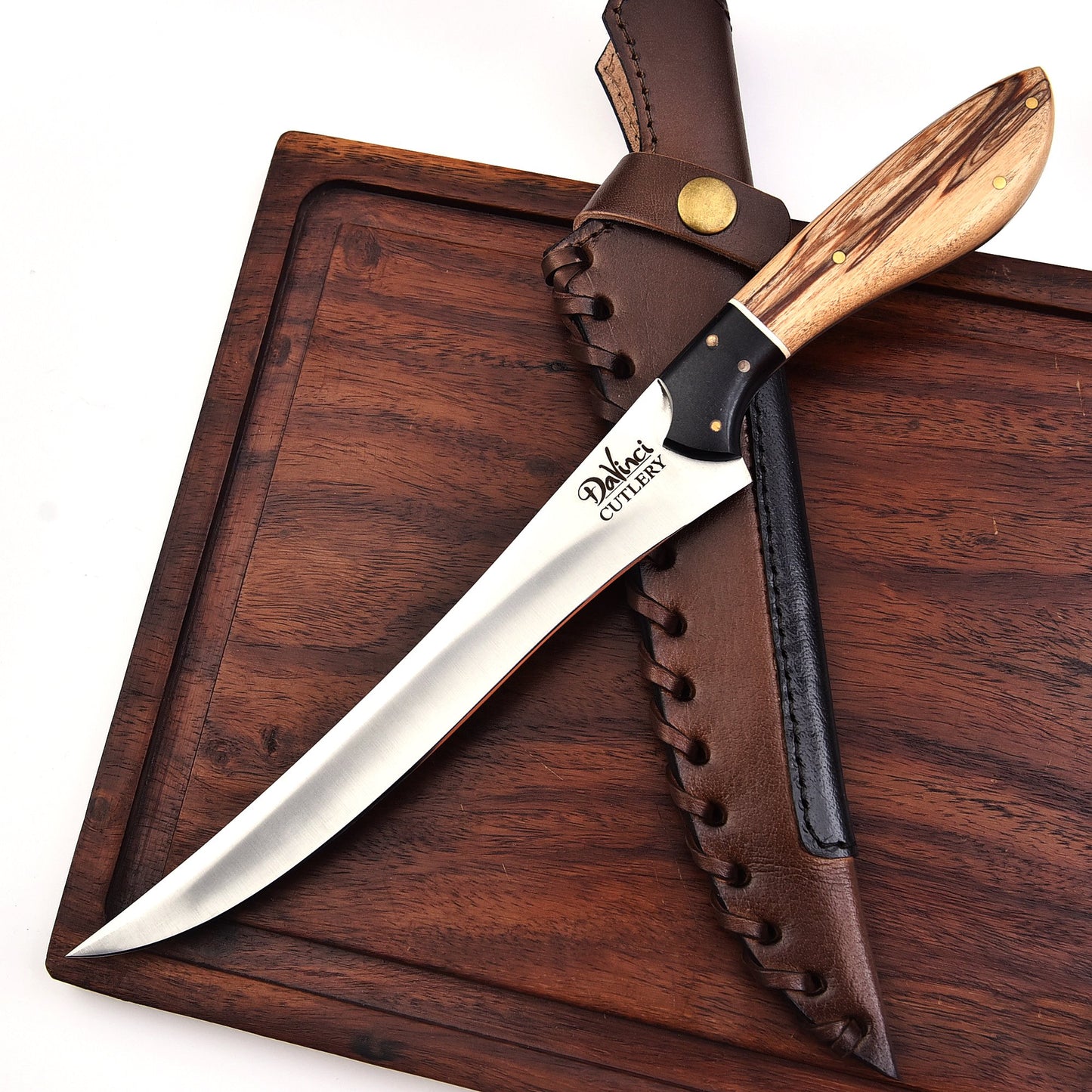 The Woody Fillet Knife - Beautiful wood handle & Leather Sheath